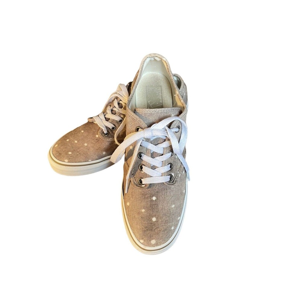 VANS Women Beige Dotted Canvas Lace Up Sneakers Low Shoes sz 10 Skater Shoes